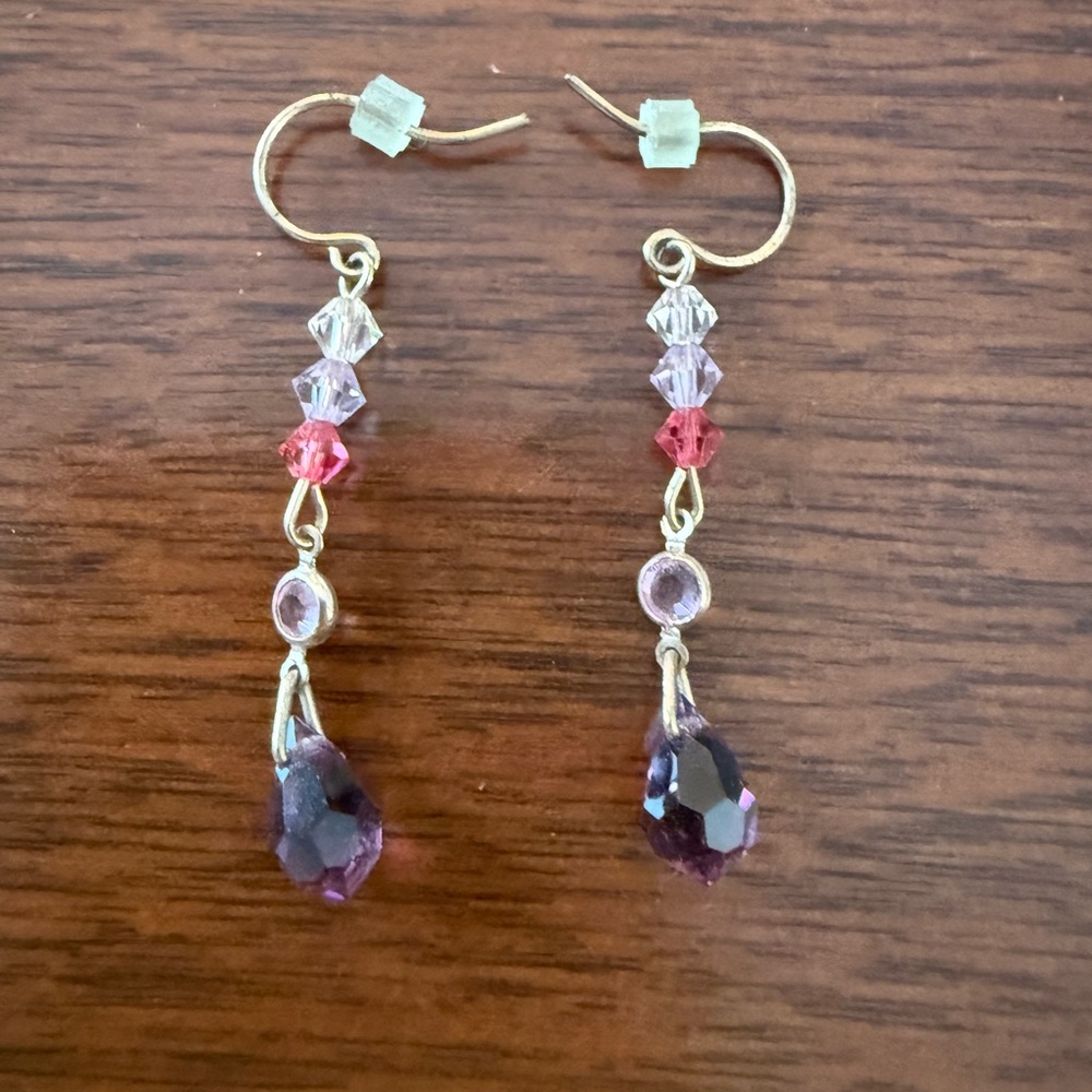 Elegant Gold and Purple Dangle Earrings